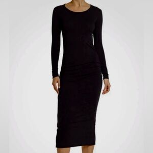 James Perse Long Sleeve Ruched Midi Dress Navy Size 3 Pullover Minimalist